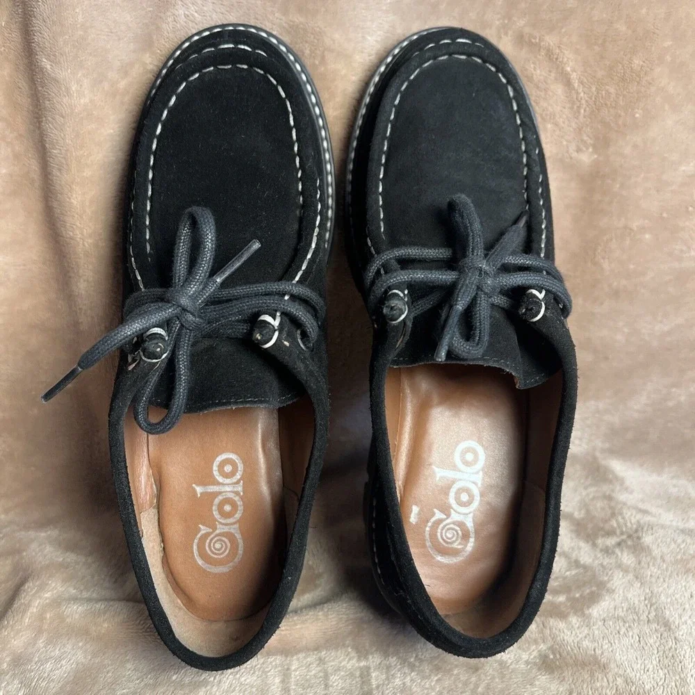 Golo Platform Oxford Women 8.5 Black Excellent Suede Lug Sole Contrast Stitching